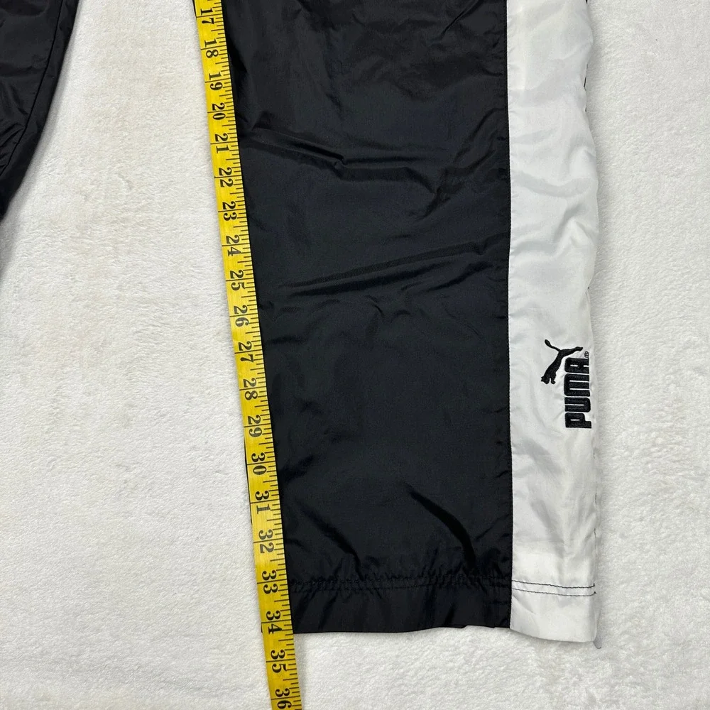 Puma Men XXL Vintage Windbreaker Track Pants Black White Ankle Zip Nylon Joggers